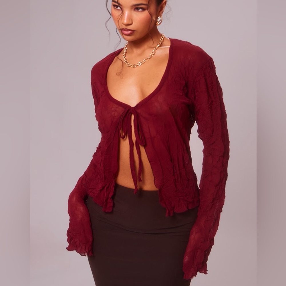 Crinkle Mesh Red Top